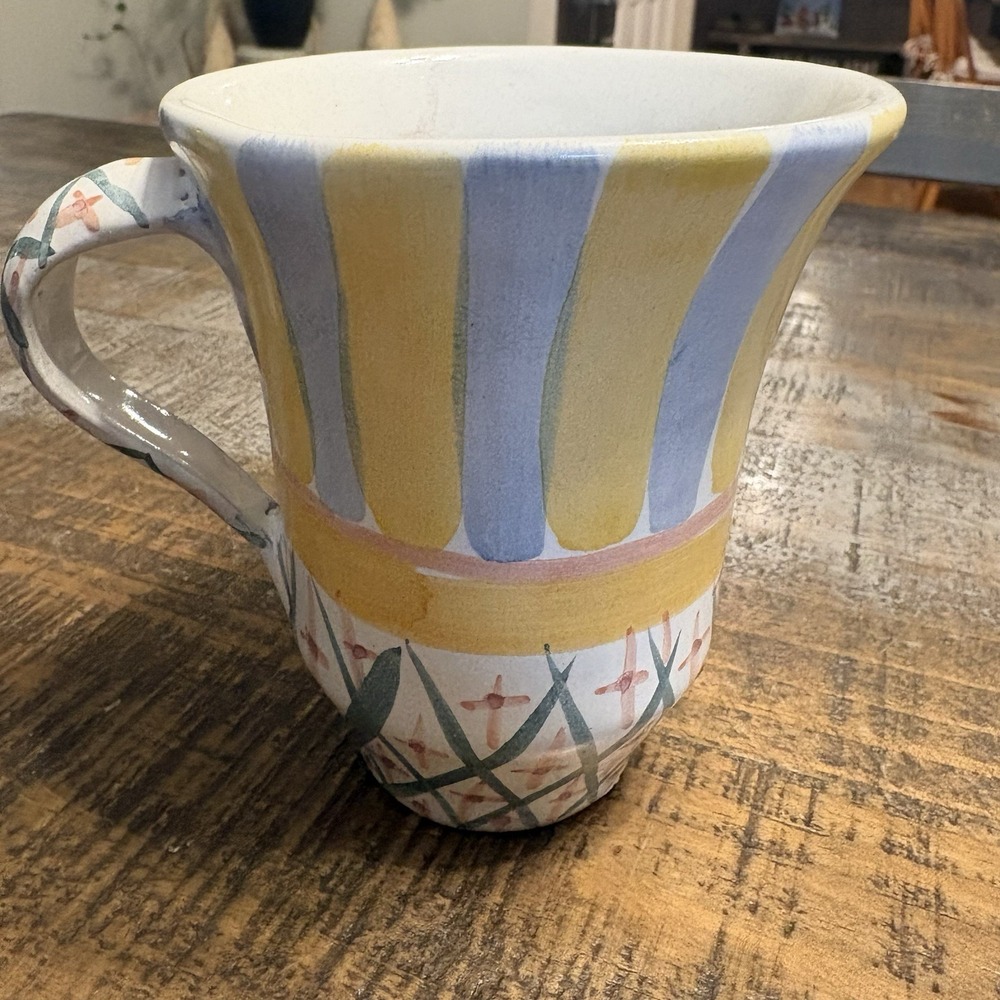 MacKenzie-Childs Ceramic Mug Cup 1990 Vintage Hand Painted! #11 Terracotta